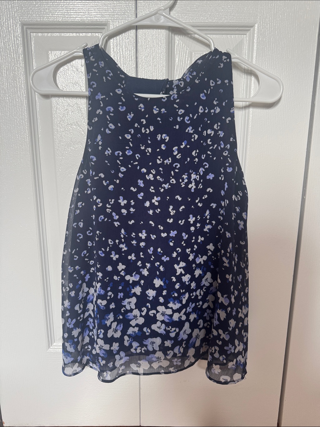 Banana Republic Xxsp Floral Navy And Light Blue Pleated Chiffon Blouse